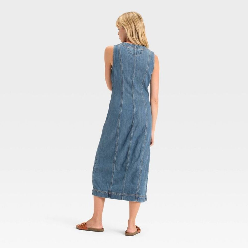 Women's Denim Button-Down Ankle Dress - Universal  Medium Wash - Picture 2 of 3